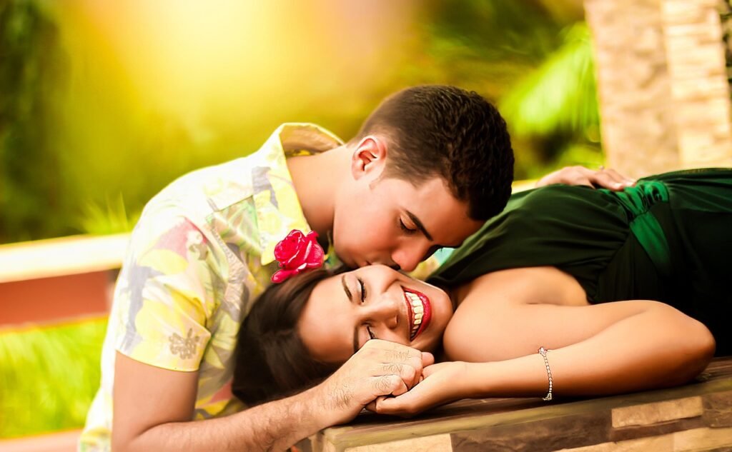 couple, kissing, lying, relaxing, together, happiness, happy, enjoyment, love, lovers, woman, man, smile, smiling, couple, co