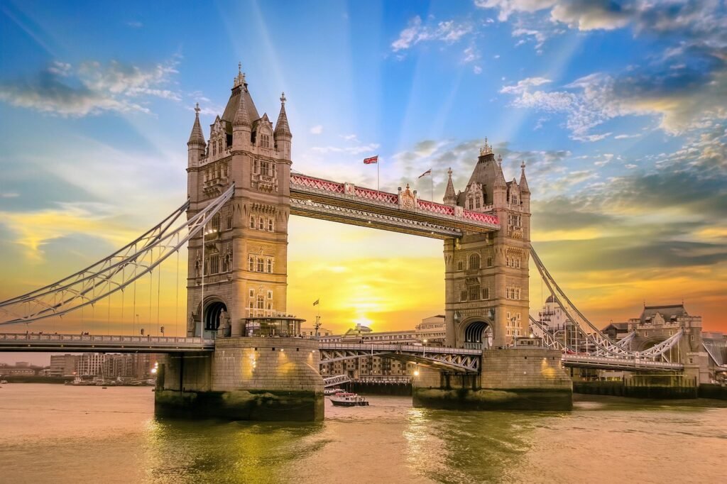 tower bridge, london, flow, london bridge, sunset, dusk, england, landmark, bridge, architecture, united kingdom, river thame