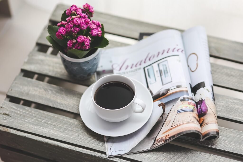 coffee, magazine, newspaper, read, flower background, beautiful flowers, reading, free time, after work, nature, flower wallp
