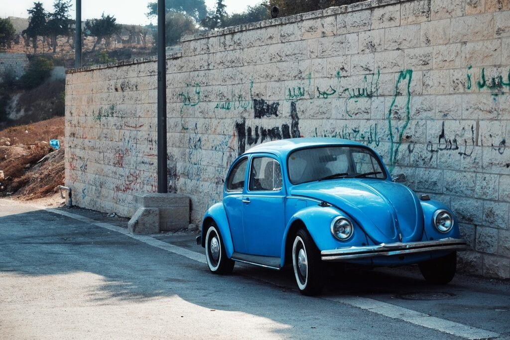 car, classic, beetle, bug car, blue, jerusalem, car wallpapers, israel, street, life, corner street, roadside, pavements, tra