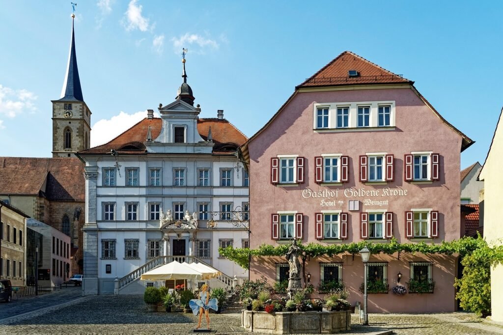 germany, bavaria, swiss francs, lower franconia, iphofen, city, historic center, historic centre, historical, building, churc