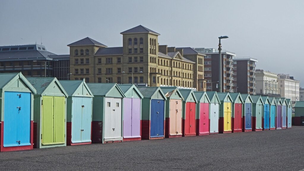 seafront, brighton, england, sussex, architecture, holiday, building, beach hut, coloured, brighton, brighton, brighton, brig