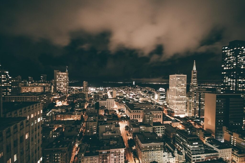 city, skyline, architecture, skyscrapers, view, san francisco, bay area, california, usa, urban, cityscape, night, downtown,
