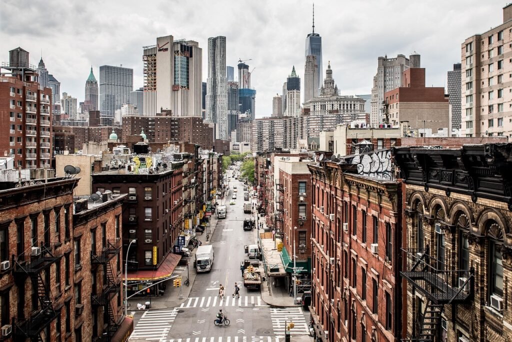 usa, manhattan, contrasts, new york, new york city, chinatown, metropolis, skyline, road, traffic, old, new, houses, building
