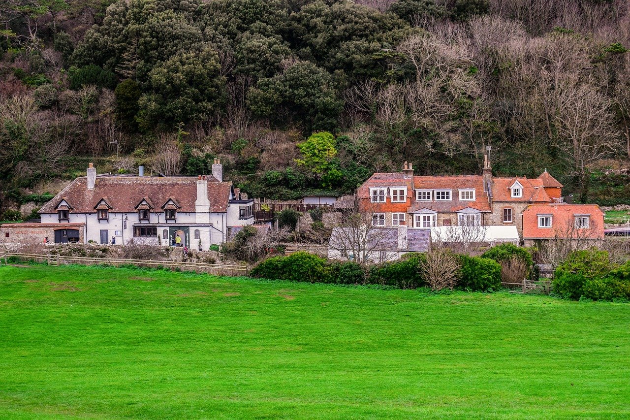 lulworth cove, cottages, village, architecture, traditional, houses, landscape, buildings, travel, dorset, england, uk, unite