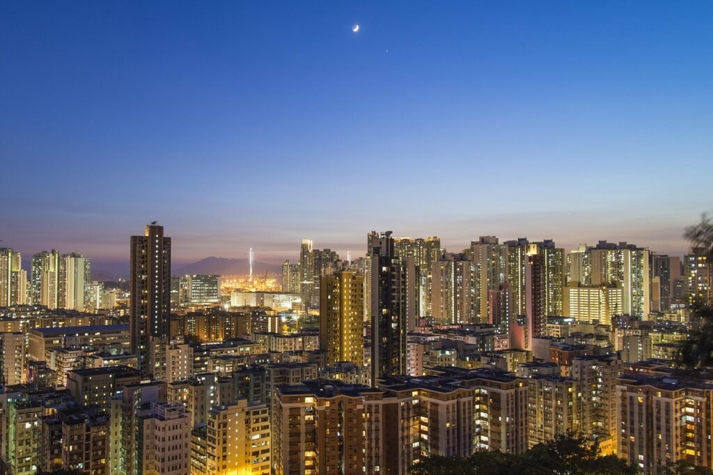 urban, moon, city, skyline, landscape, cityscape, moonlight, city at night, building, hongkong, night, hongkong, hongkong, ho