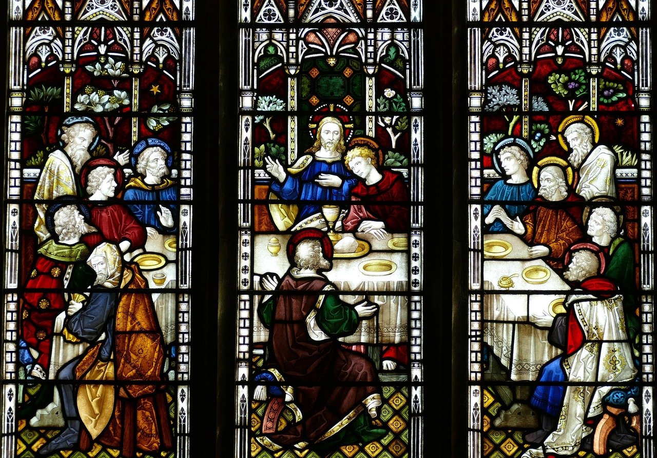 jersey, england, united kingdom, channel islands, church, window, church window, supper, picture, bible, passion, christ, sup