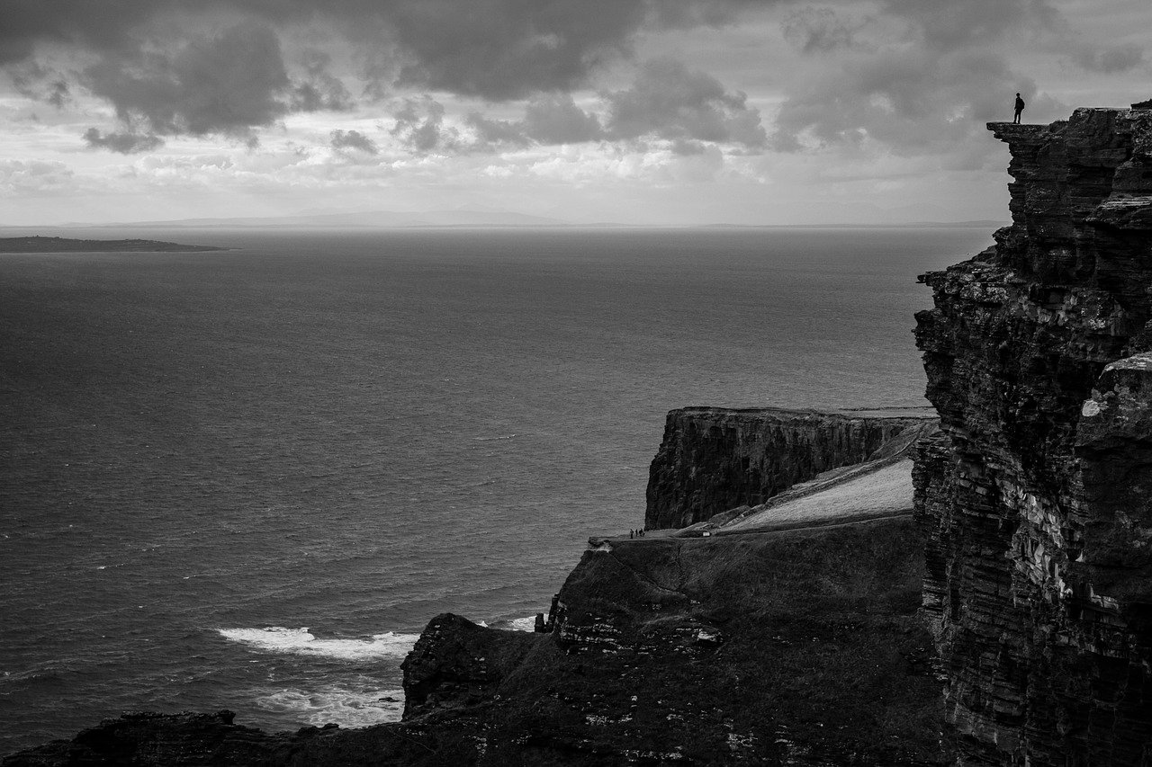 cliffs of moher, cliffs, ireland, landscape, seascape, black and white, monochrome, silhouette, ireland, ireland, ireland, ir
