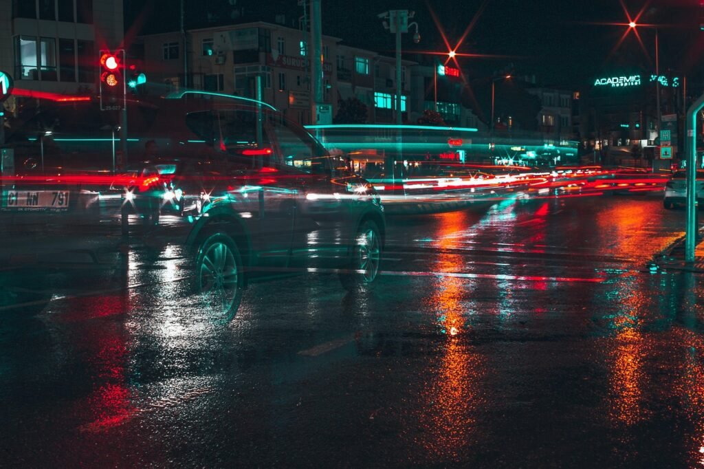 traffic, night, car, rain, car wallpapers, path, nature, city, travel