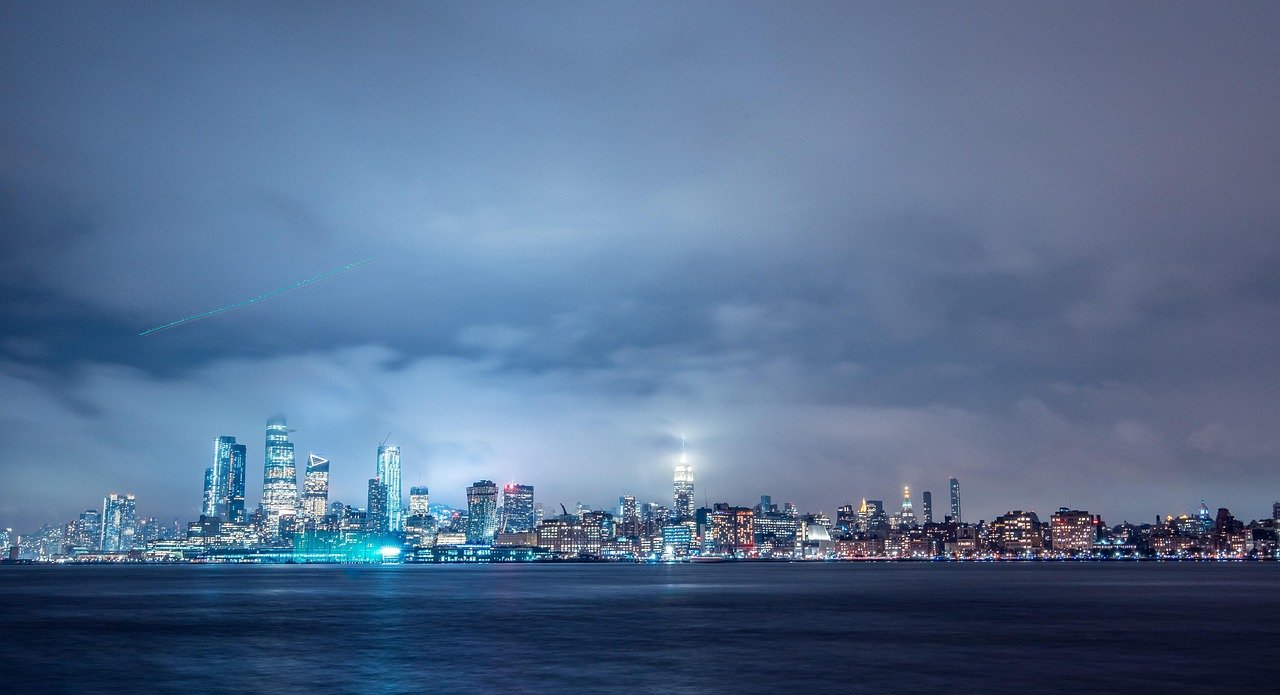 new york city, evening, nature, rain clouds, skyline, new york skyline, night, rain, urban, city, river, united states, metro
