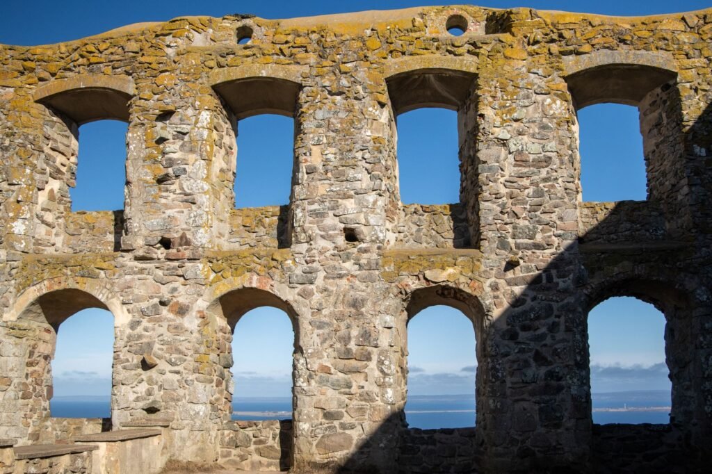 Stone ruins of Brahehus castle with a clear view of Lake Vättern in Gränna, Sweden.
