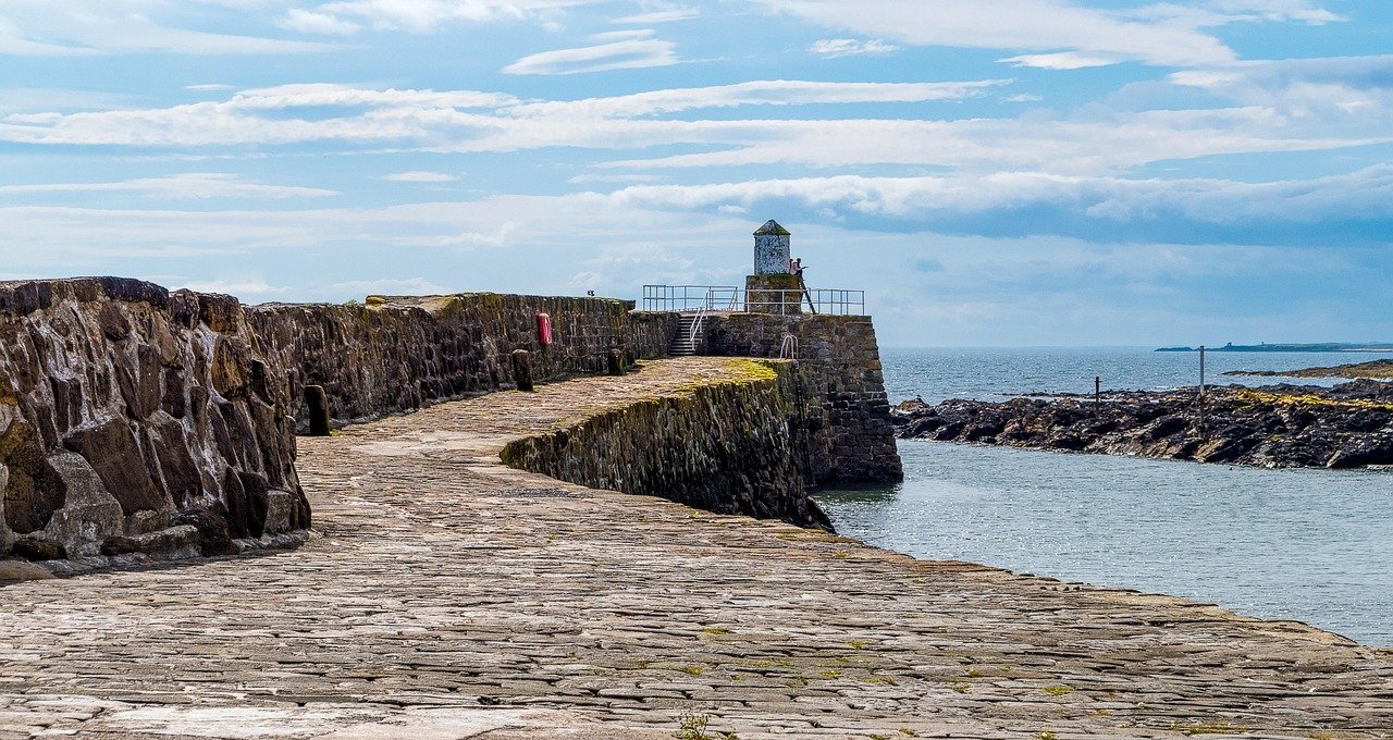 lighthouse, pier, sea, coast, water, port, heaven, to travel, horizon, stones, path, road, wall, vacations, summer, nature, c