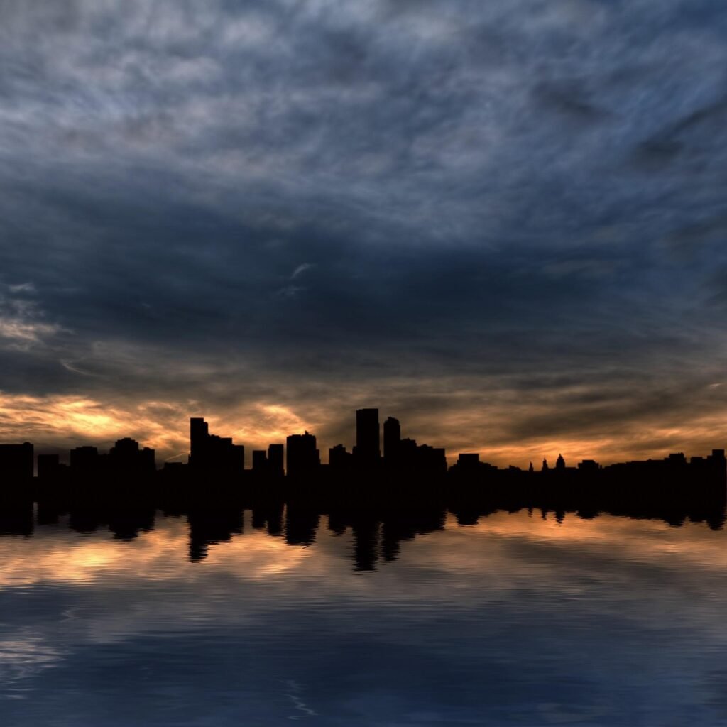 skyscrapers, nature, city, skyline, water, water reflection, buildings, urban, silhouette, dawn, dusk, twilight
