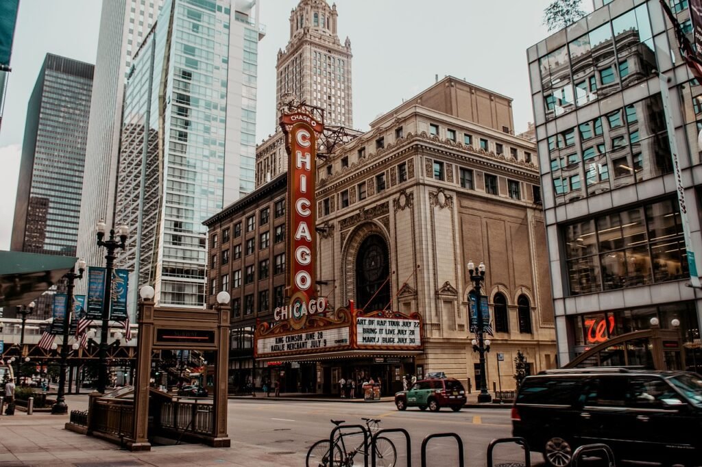 chicago, usa, building, skyscraper, architecture, cityscape, illinois, america, city, downtown, road, skyline, urban, to trav