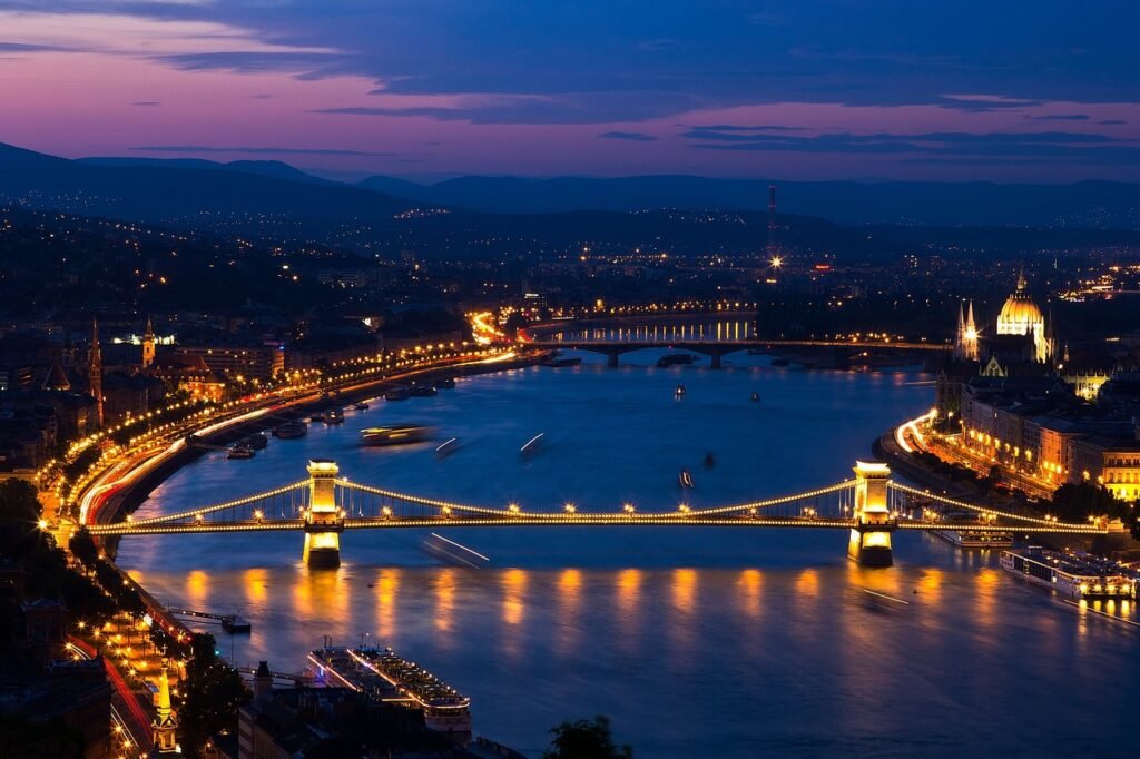 evening, city, bridge, chain bridge, budapest, danube, hungary, cityscape, night, river, budapest, budapest, budapest, budape