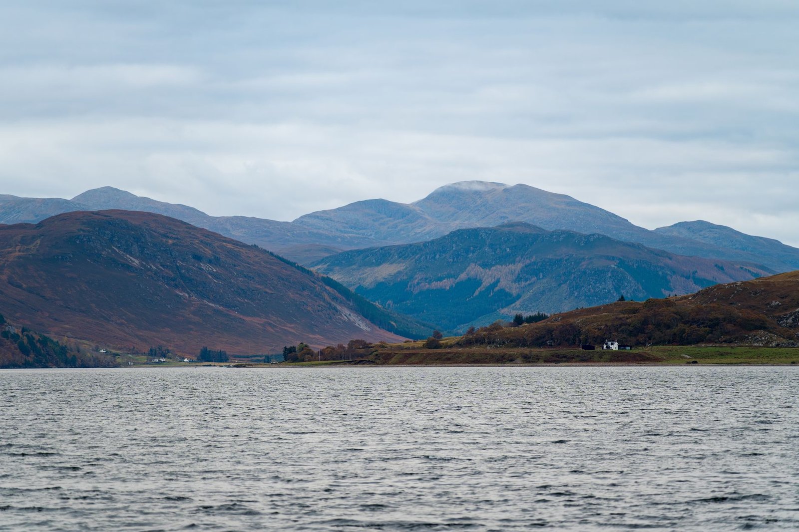 Scenic view of a tranquil lake and majestic mountains in the Scottish Highlands.