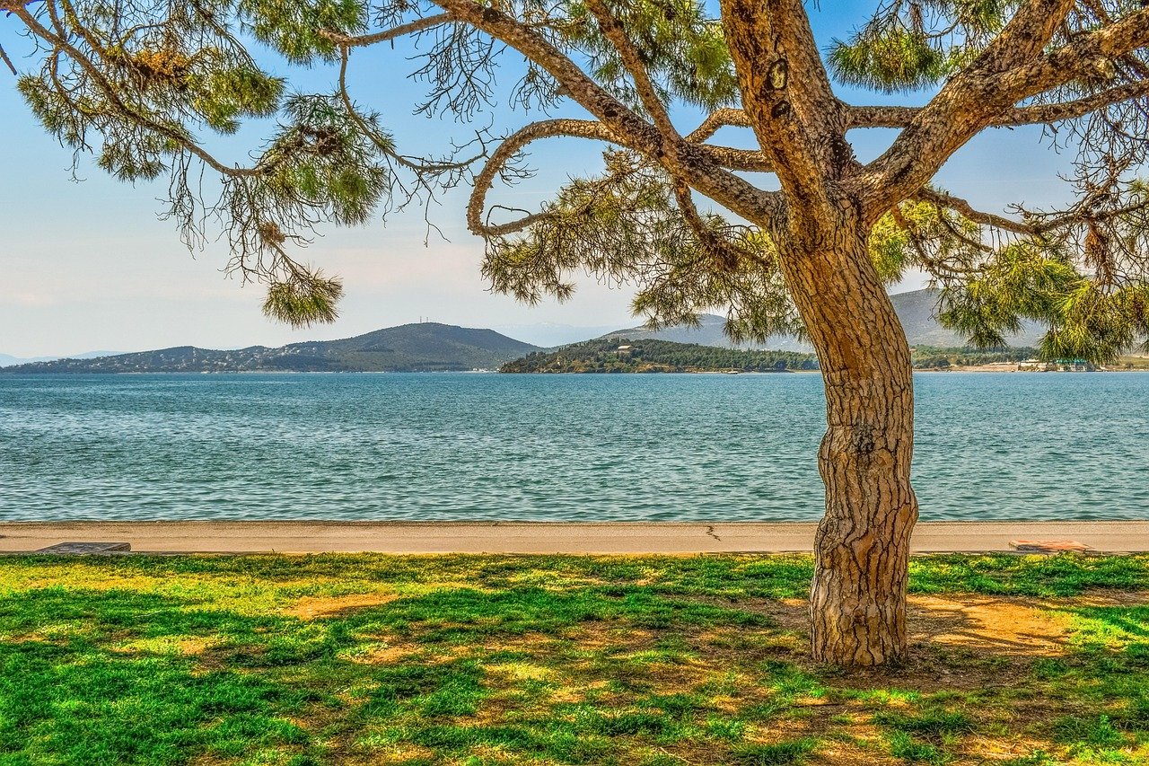 park, nature, promenade, sea, landscape, spring, seafront, greece, volos