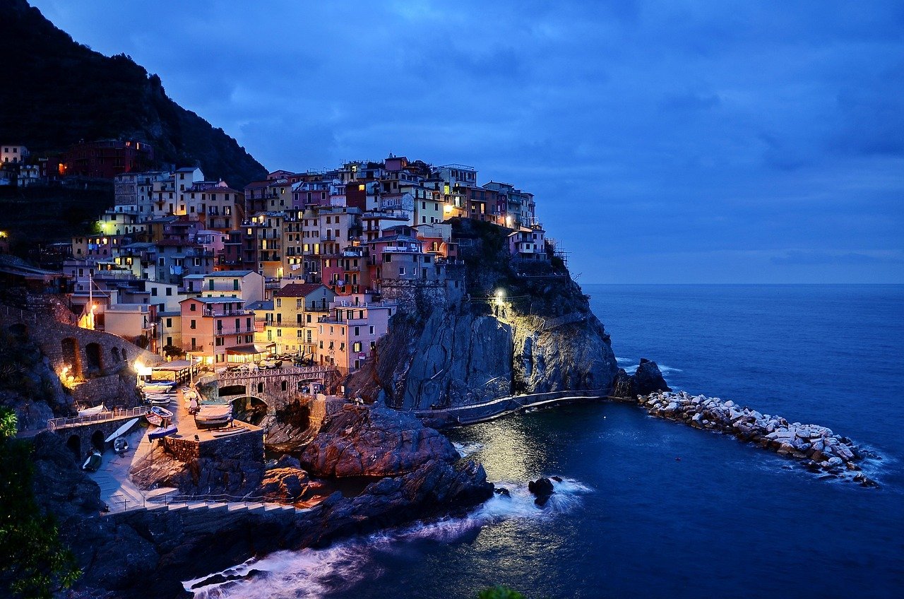 village, sea, coast, coastline, nature, seaside, water, ocean, bay, urban, buildings, houses, illuminated, night, evening, ci