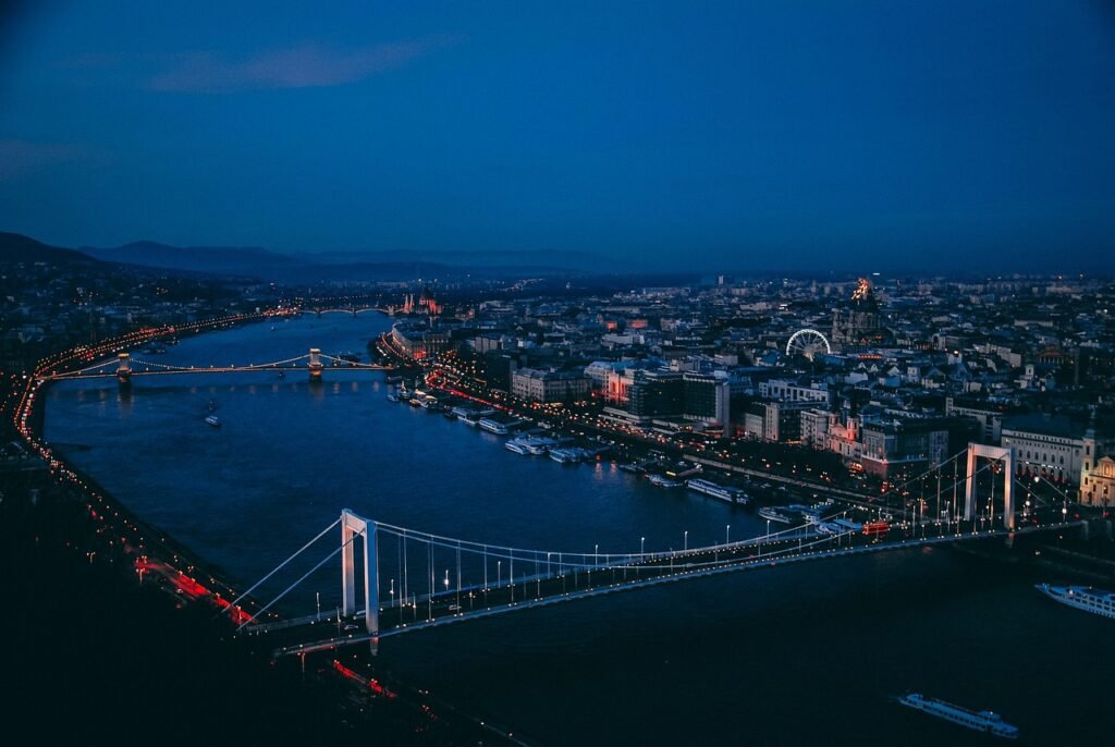 city, bridge, river, skyline, city view, buildings, structures, infrastructures, budapest, night, nature, hungary, architectu
