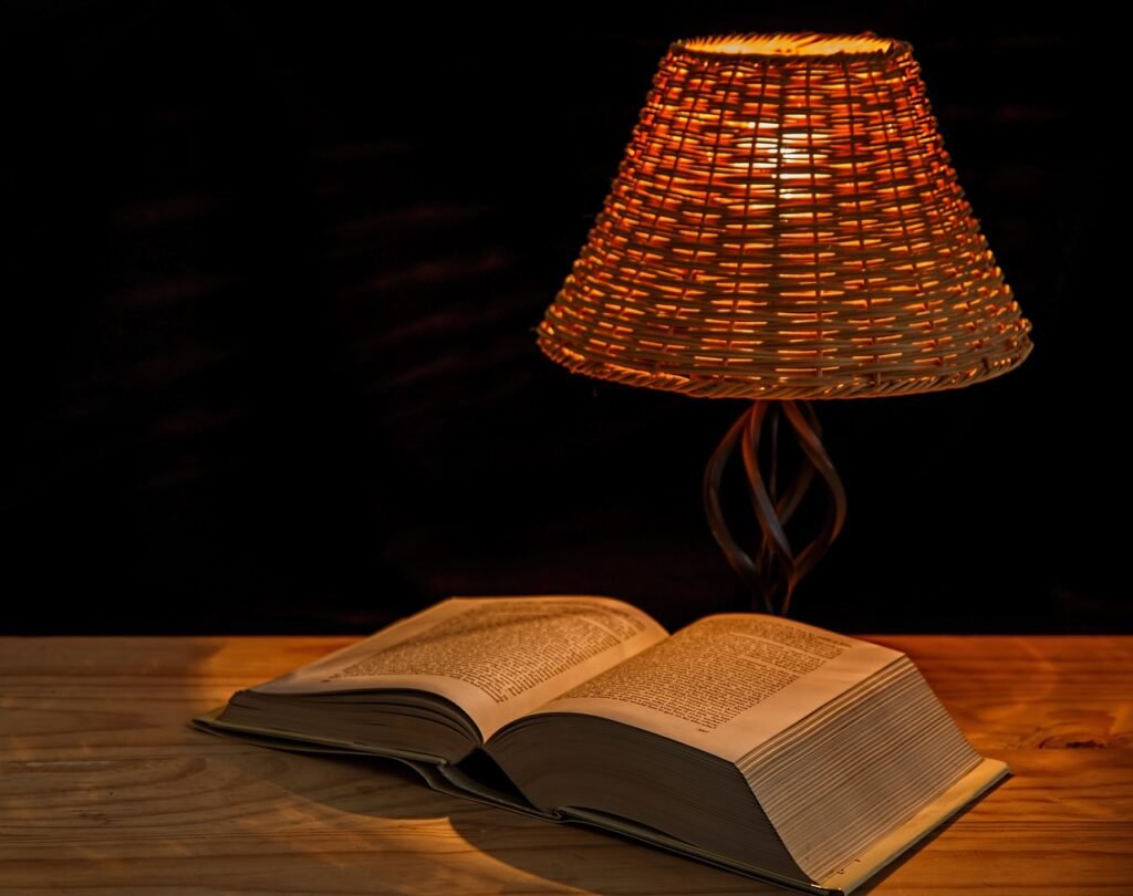 light, lamp, bedside lamp, illumination, lampshade, illuminate, book, reading, literature, study, knowledge, wisdom, reading