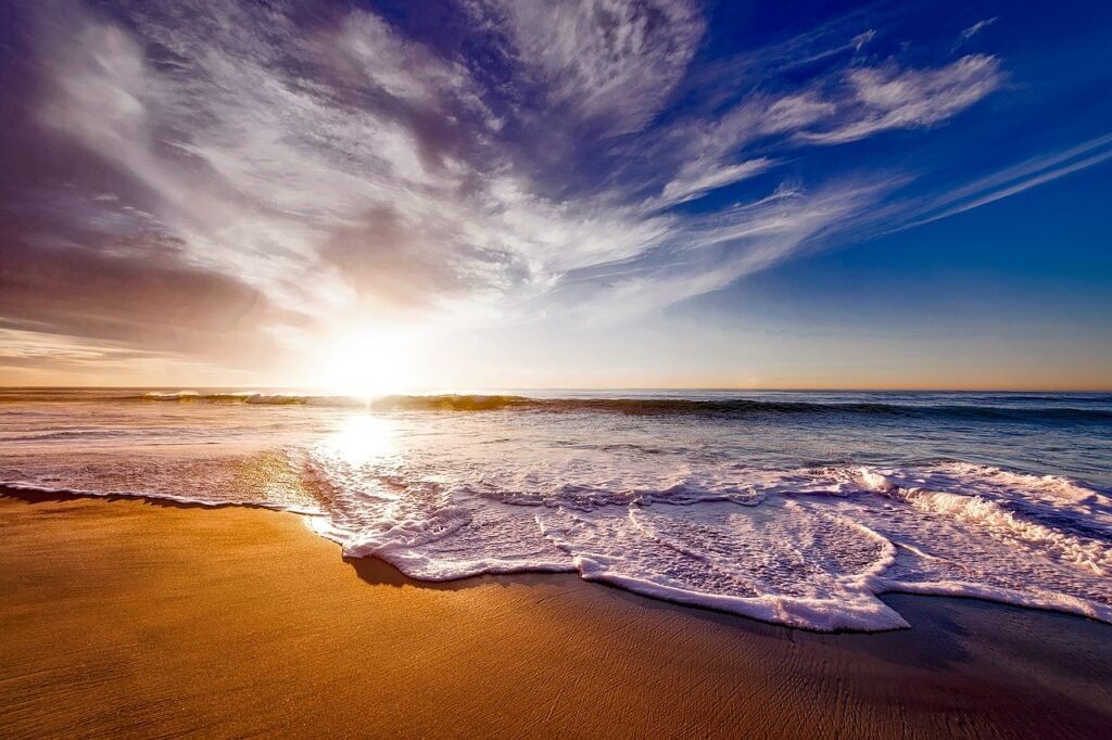 beach, 4k wallpaper, sea, sunset, sun, beautiful wallpaper, sunlight, free wallpaper, sand, nature, coast, coastline, windows