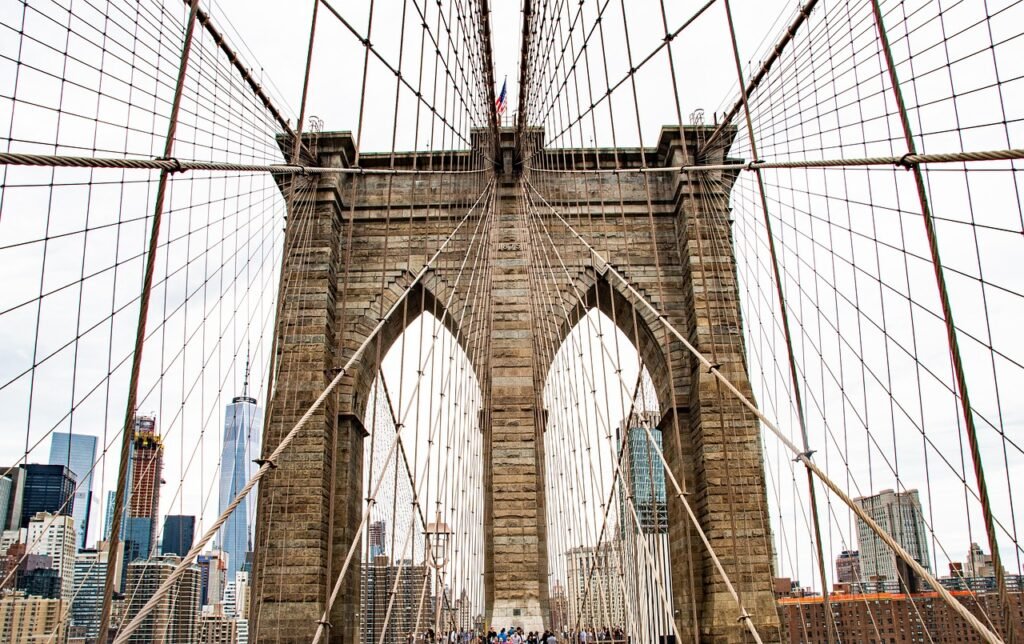 brooklyn bridge, new york, bridge, cable, landmark, structure, city, skyline, skyscraper, building, suspension bridge, brookl