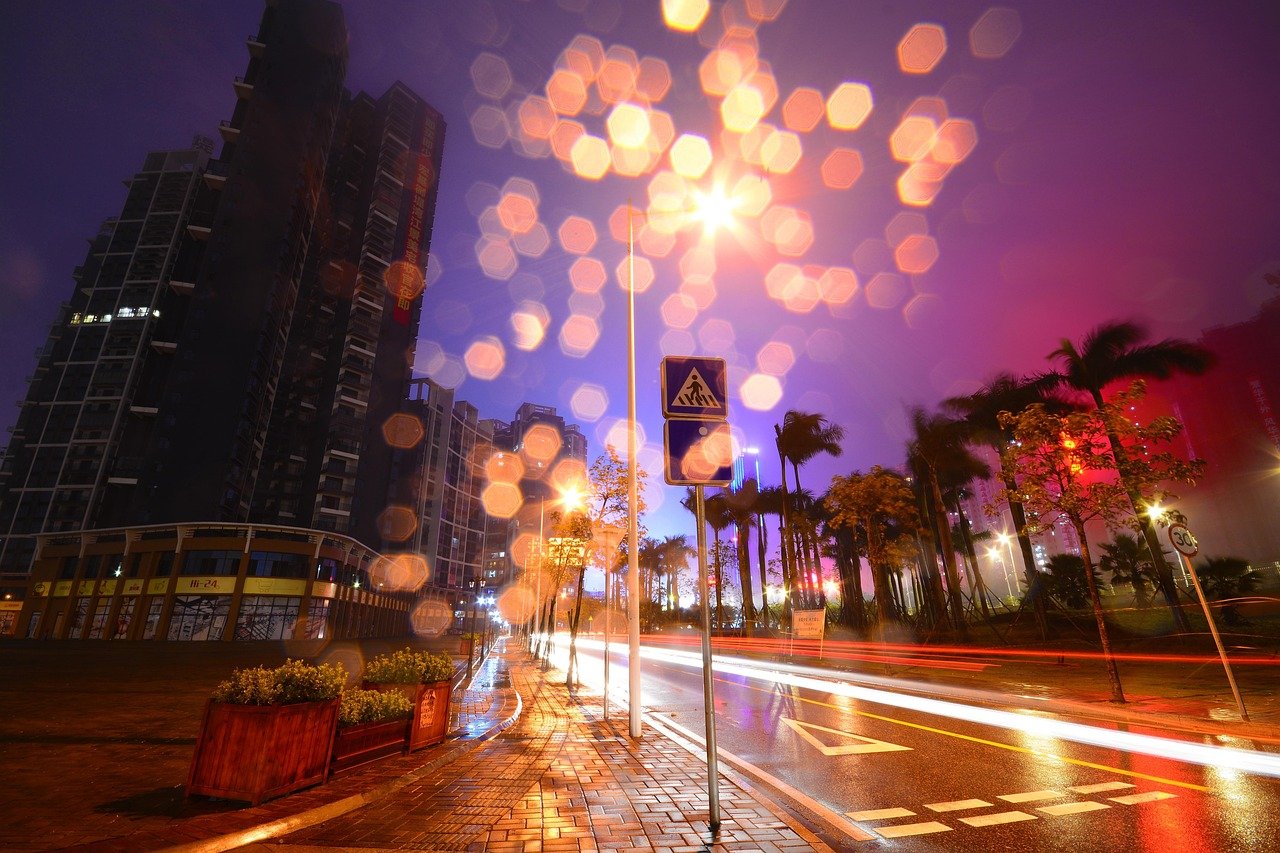 transportation, road, street, dusk, illuminated, city, night, light, travel, city centre, cityscape