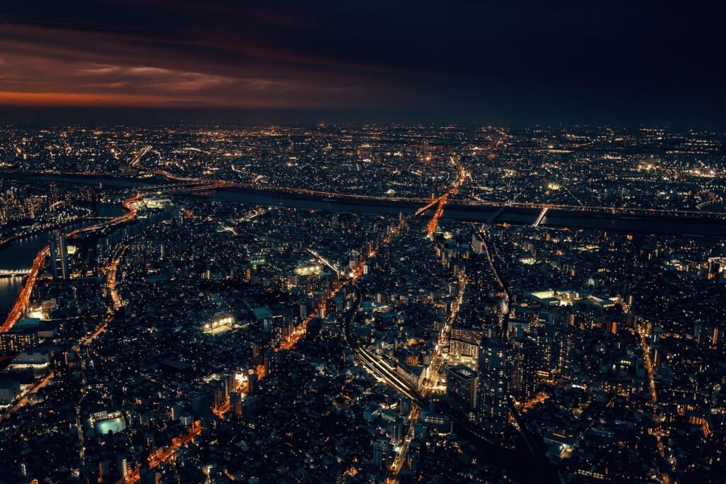 metropolis, night, heaven, city, lights, skyscraper, dark, urban, view, tokyo, japan, asia, japancontest
