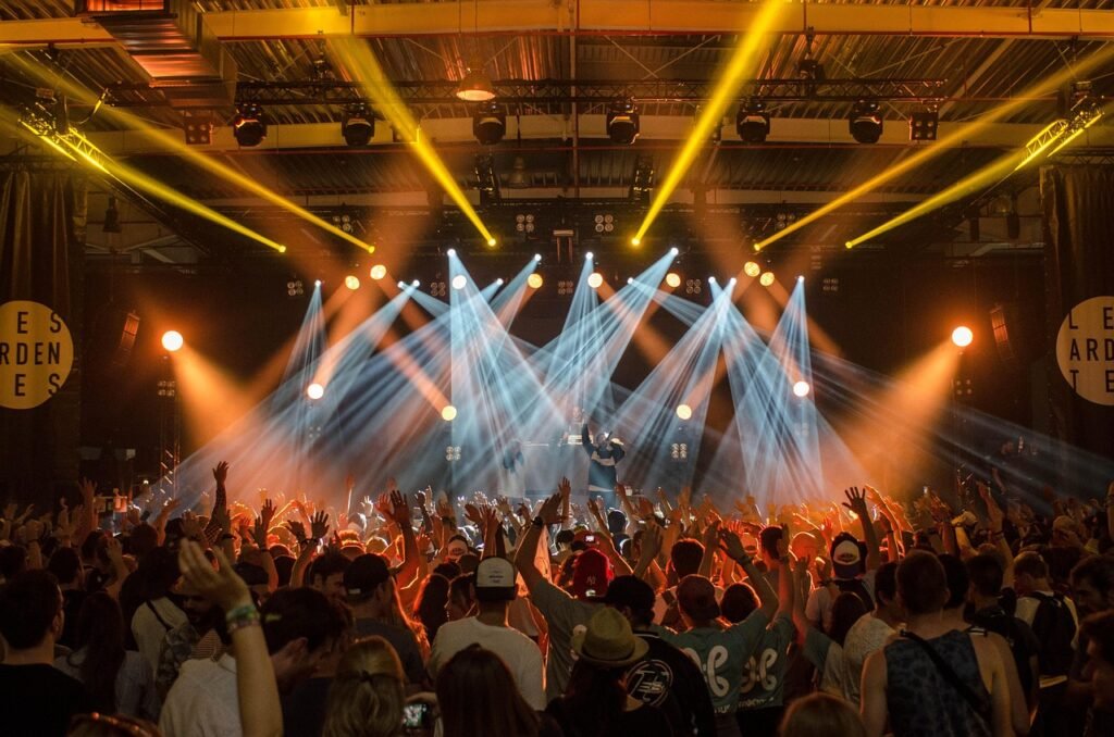 audience, band, concert, crowd, festival, lights, music, musicians, people, performance, stage, stage lights, event, live eve