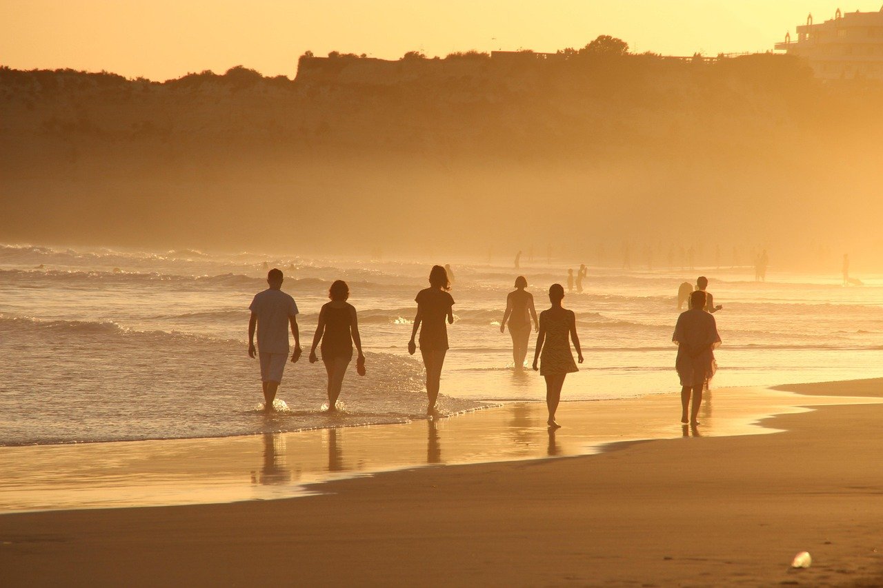 beach, people, on foot, running, barefoot, entertain, chat, sunset, portugal, sand, water, sea, life, nature, wave, pleasure,