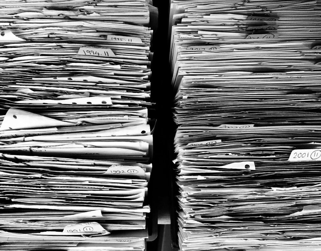 files, paper, office, paperwork, stack, work, data, folders, pile, organize, storage, archive, documentation, catalog, monoch