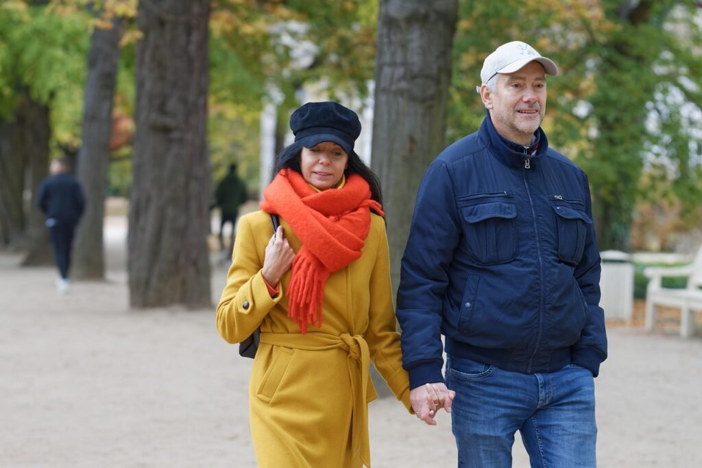 couple, walking, park, love, romance, together, affection