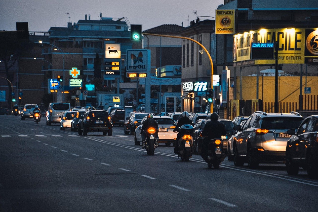 night, rome, italy, street, urban, lights, cars, traffic, road