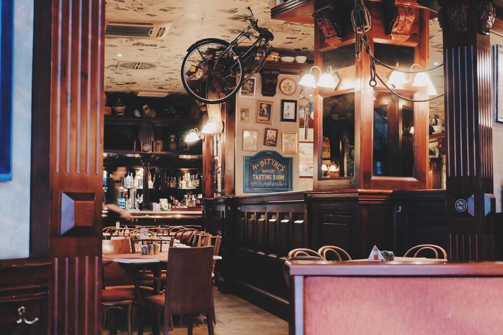 cafe, restaurant, fancy, style, upside down, design, food, coffee, bar, bike, bicycle, ceiling, strange, vintage, retro, deco
