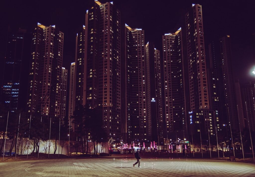 city, eve, skyscrapers, building, cityscape, person, human, skyline, lights, skyscraper, architecture, city, city, city, city