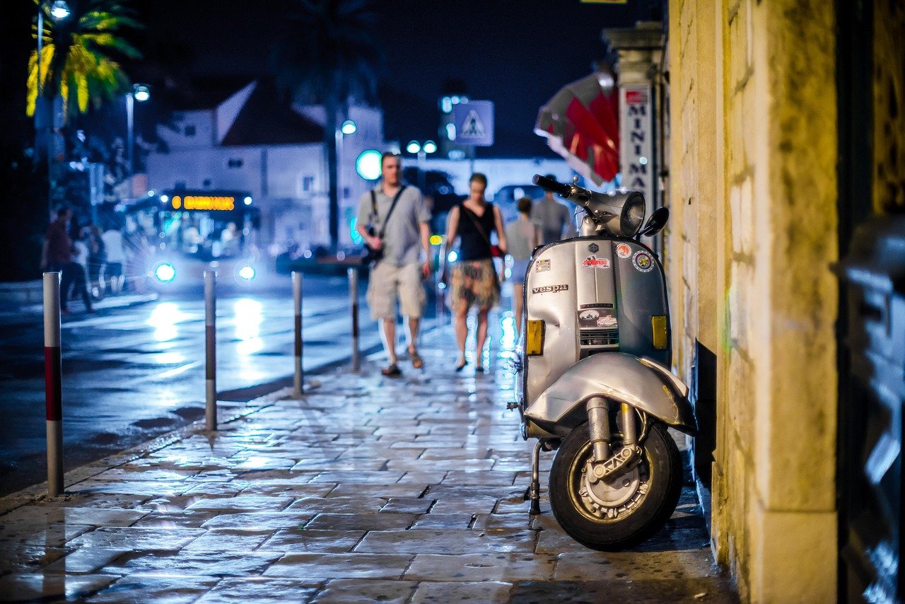 street, scooter, vespa, night, city, architecture, dubrovnik, croatia, stone, mediterranean, dalmatia, lighting, street, stre