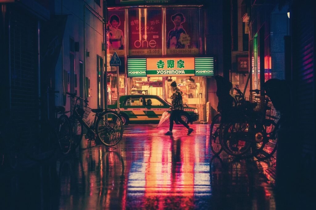 japan, street, night, osaka, asia, alley, landmark, travel, city, neon, glow, night lights, urban, shops, japan, japan, japan