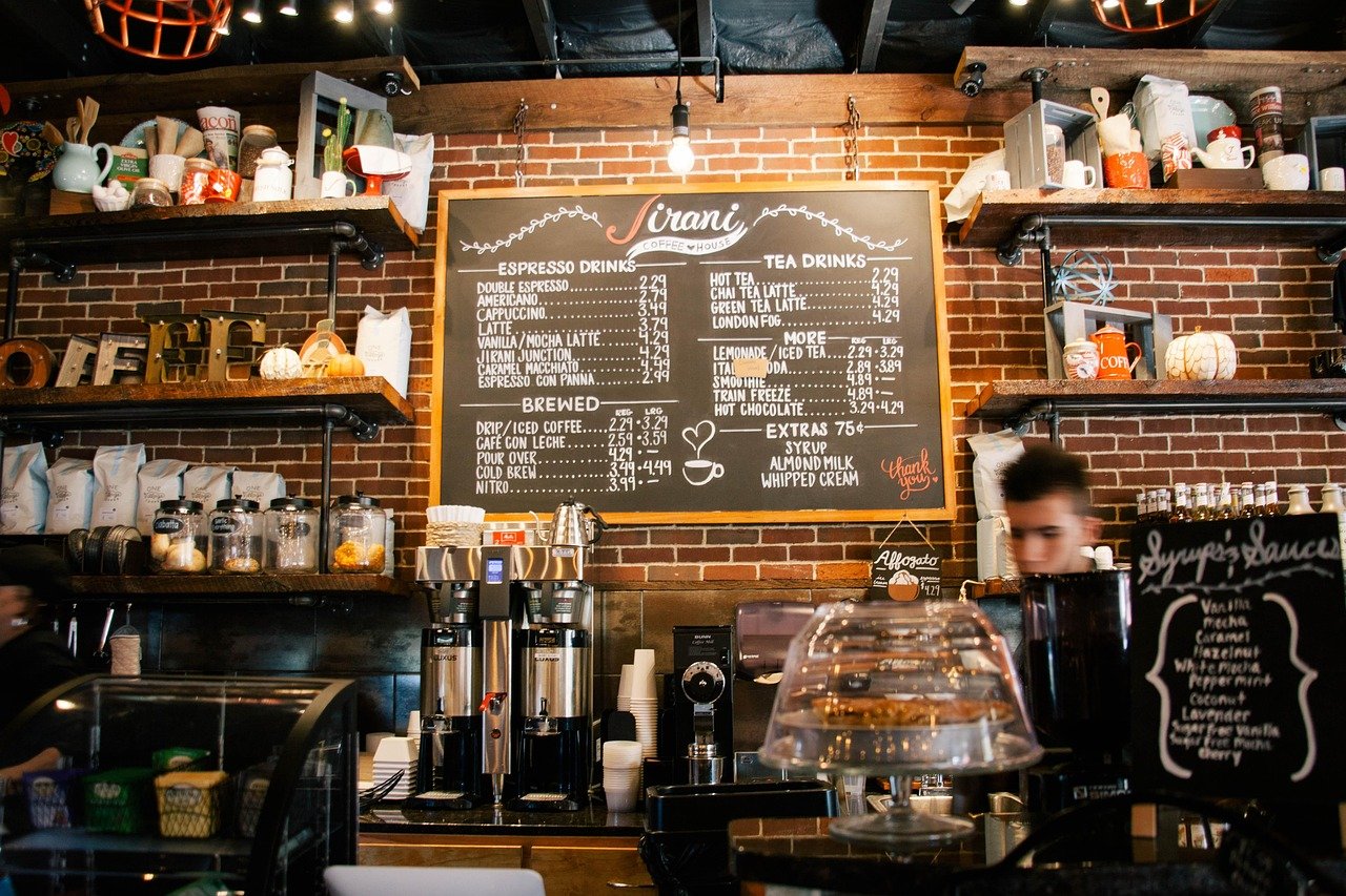 cafe, barista, coffee shop, counter, coffee machine, caffeine, interior design, interior decoration, indoors, menu, coffee me