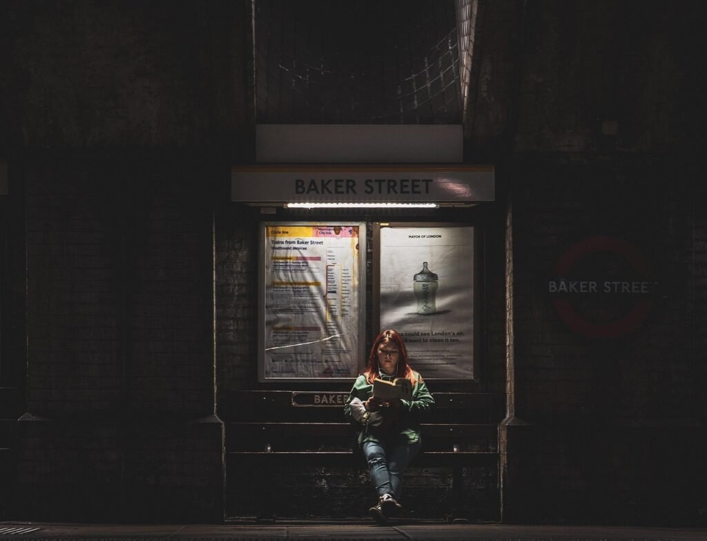 book, person, reading, railway, train, underground, london tube, tube, people, baker street, subway, london, book, reading, r