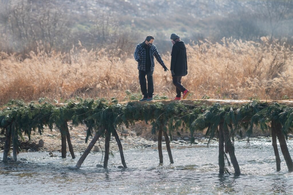 regurgitation bridge, nature, couple, walk, water