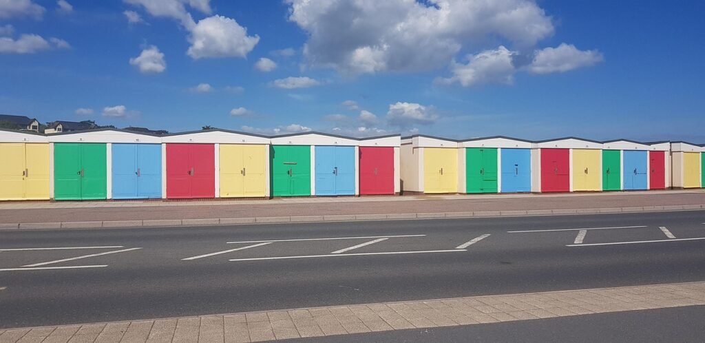 architecture, outdoors, daylight, building, beach hut, England, United Kingdom, Exmouth