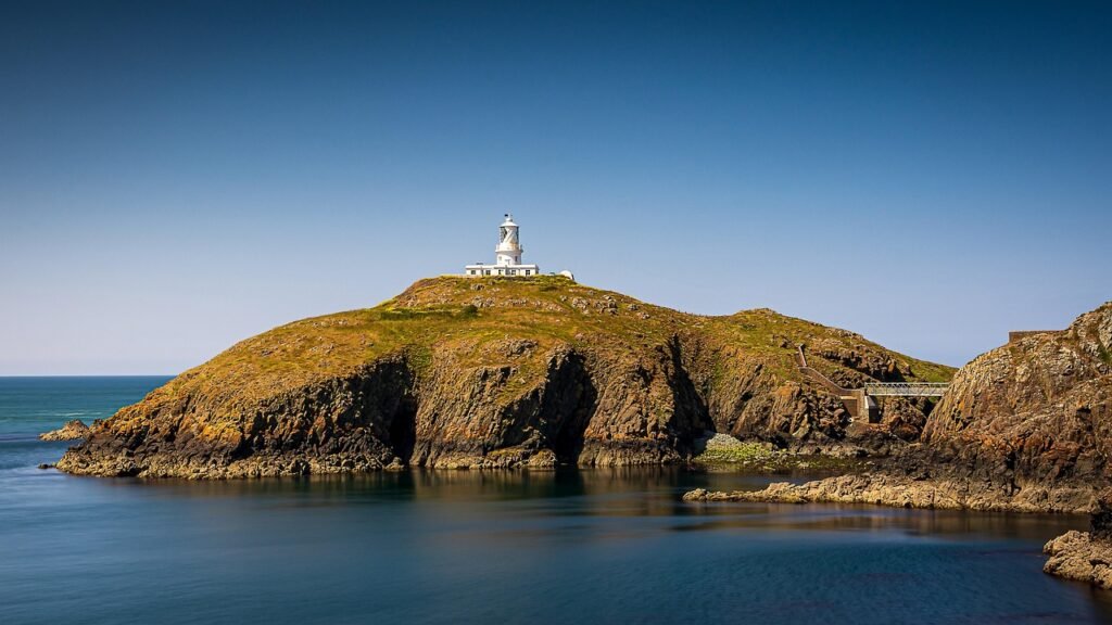 lighthouse, sea, nature, bridge, coast, rocks, ocean, wales, pembrokeshire, water, landscape, island