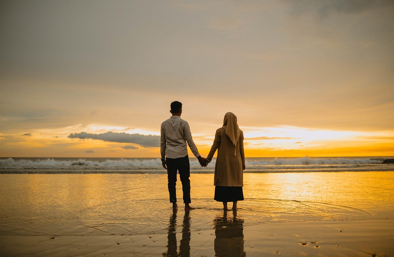 couple, sunset, beach, dusk, twilight, holding hands, nature, couple, couple, couple, couple, couple, holding hands, holding