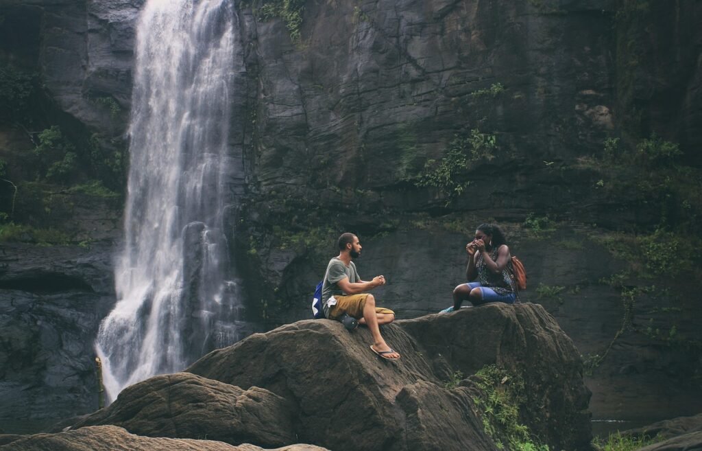 couple, waterfalls, love, woman, man, relationship, together, romantic, nature, outdoors, adventure, water, happy couple, tou