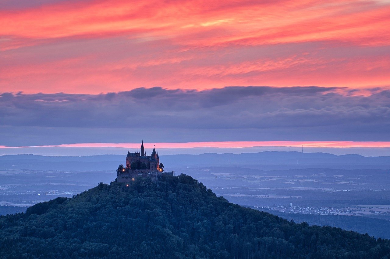 castle, hohenzollern, hill, sunset, baden-wuerttemberg, hechingen, germany, zollernalb, albtrauf, ancestral castle, historica