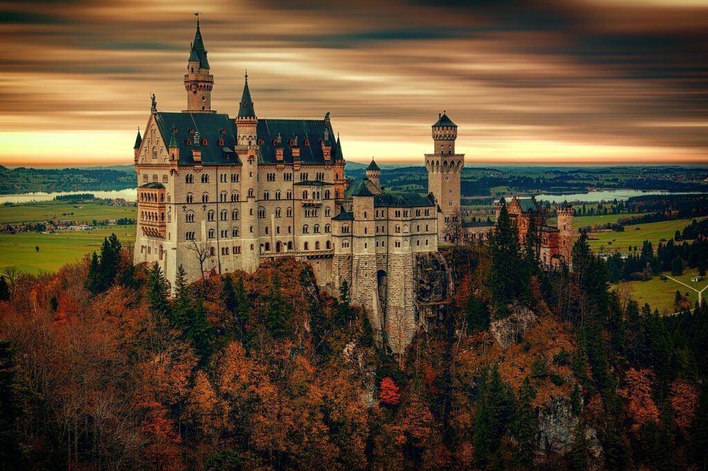 architecture, neuschwanstein, castle, fairytale castle, king ludwig, bavaria, old, feet, landscape, nature, fall, outlook, ca