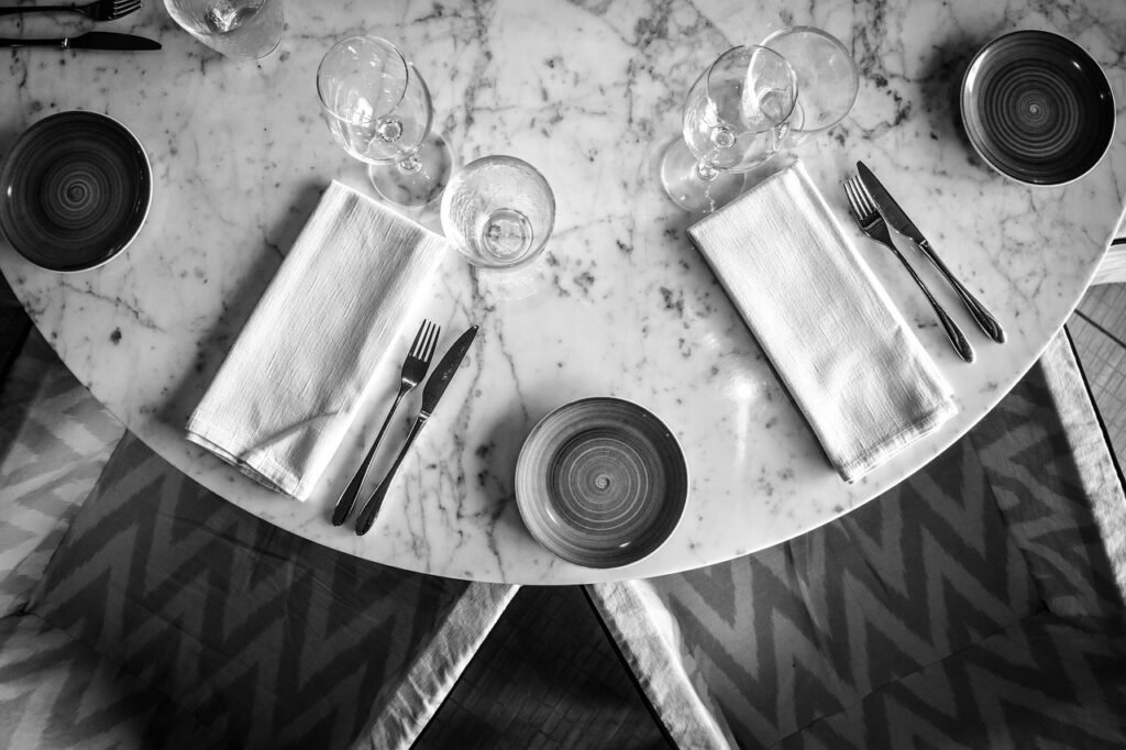 table, table setting, event, dining, black and white, top view, table, table setting, table setting, table setting, table set