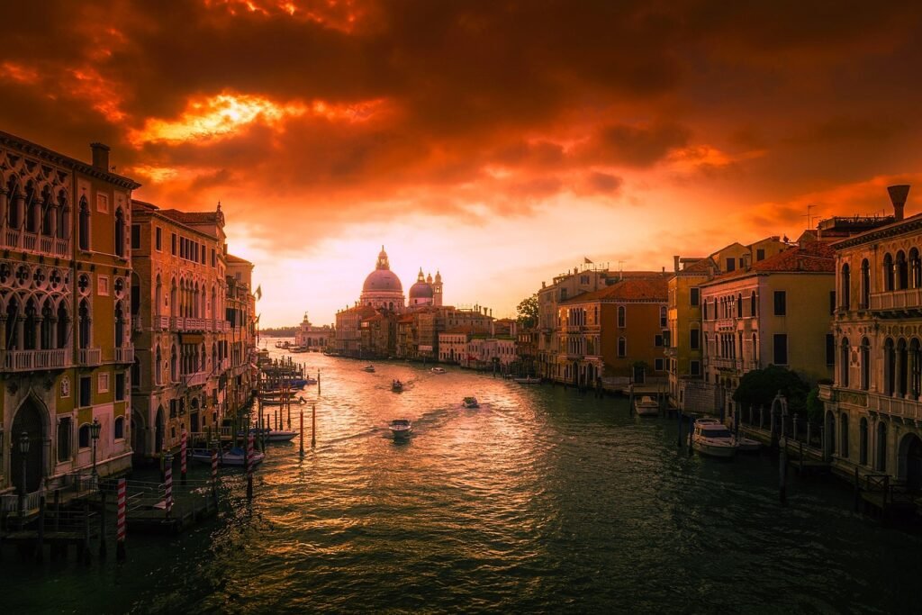 grand canal, venice, italy, city, tourism, venetian, nature, architecture, historic, vacation, canal, water, boats, sunset, d