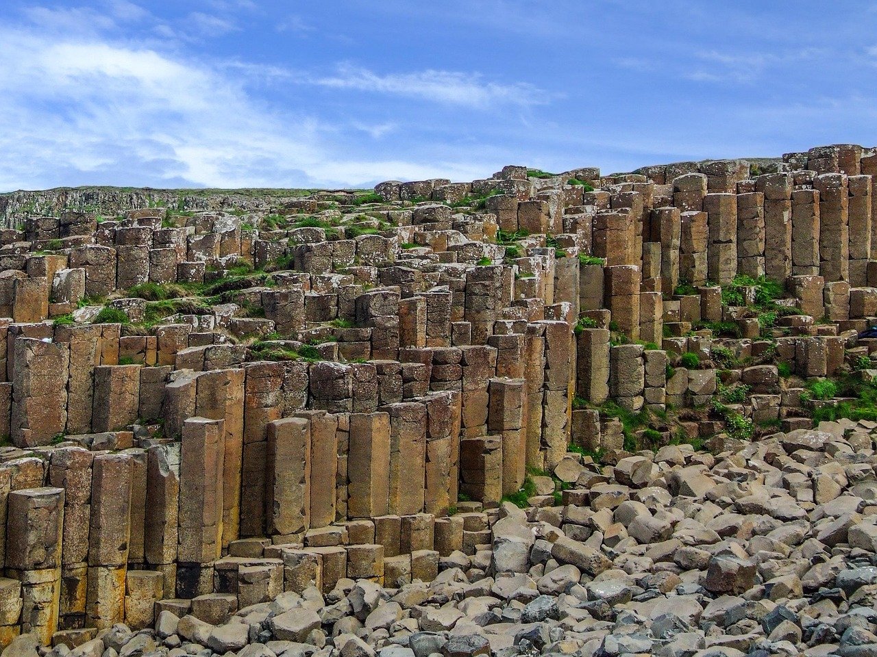 giants causeway, northern ireland, antrim, volcanic, rock, uk, nature, county, landscape, attraction, coast, travel, basalt,