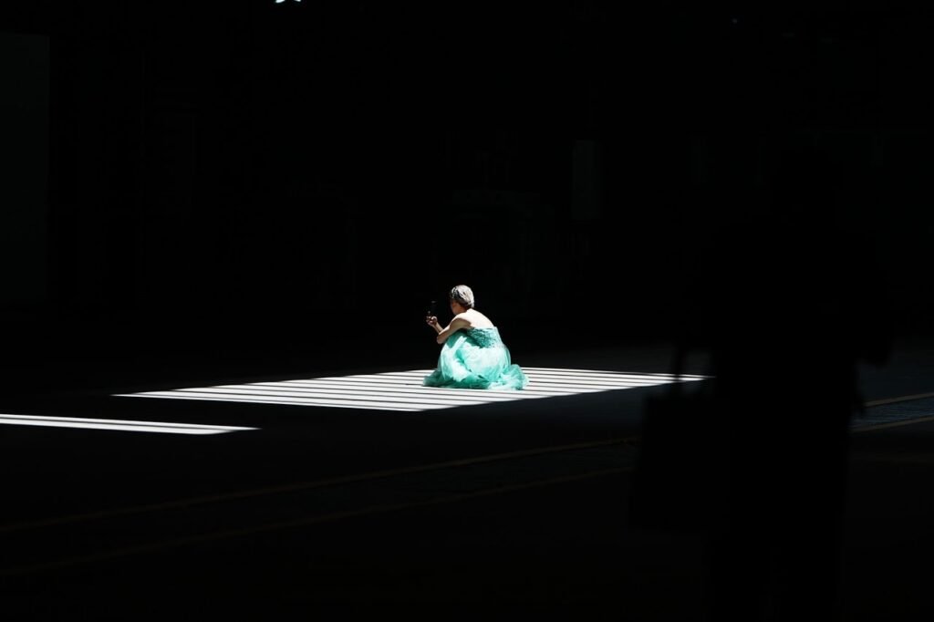 woman, dark, light, shadow, art